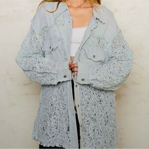POL Light Blue Lace Button Down Shirt